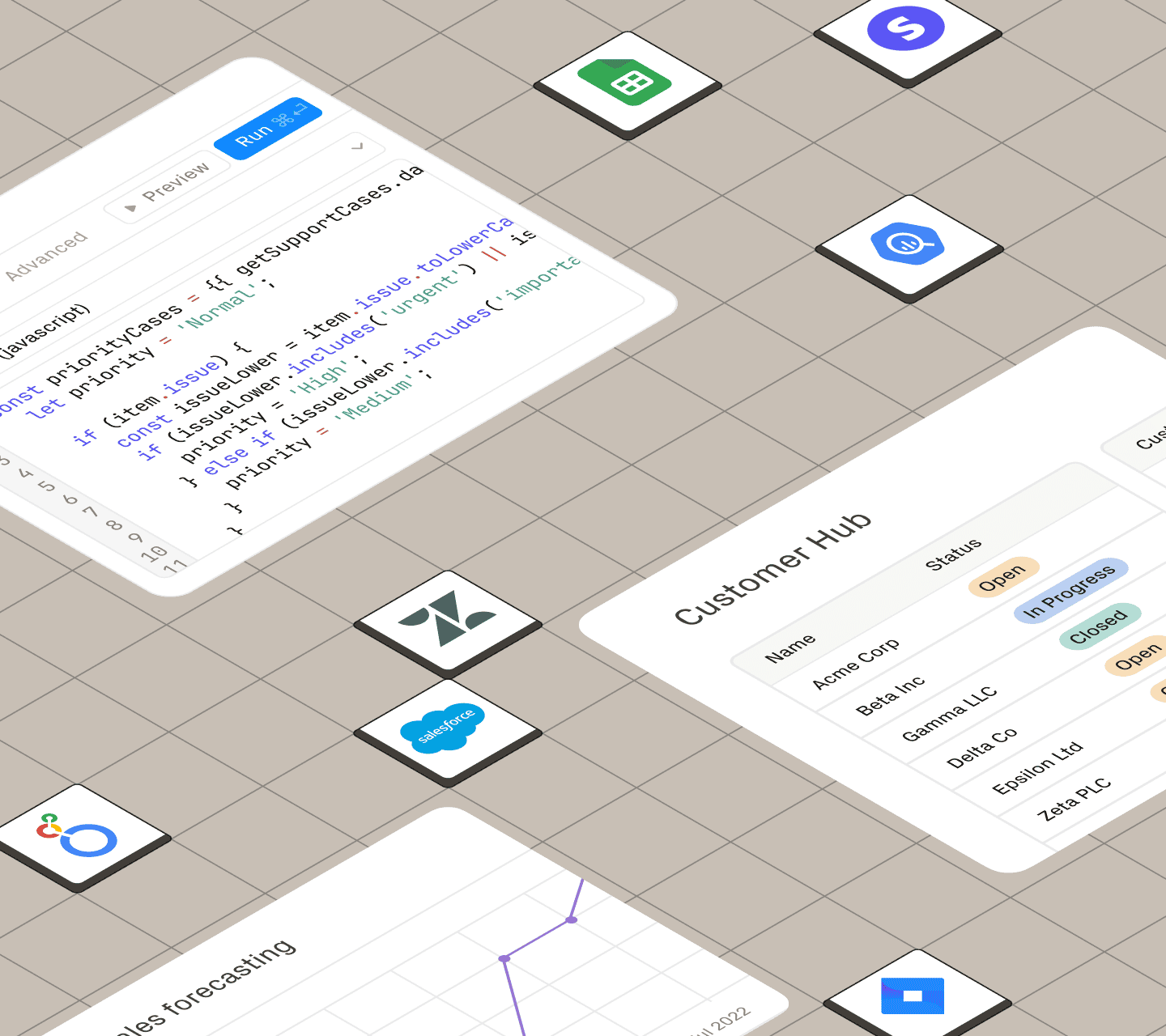 A person working on a laptop with a Retool sticker, seated at a desk working at an agency.