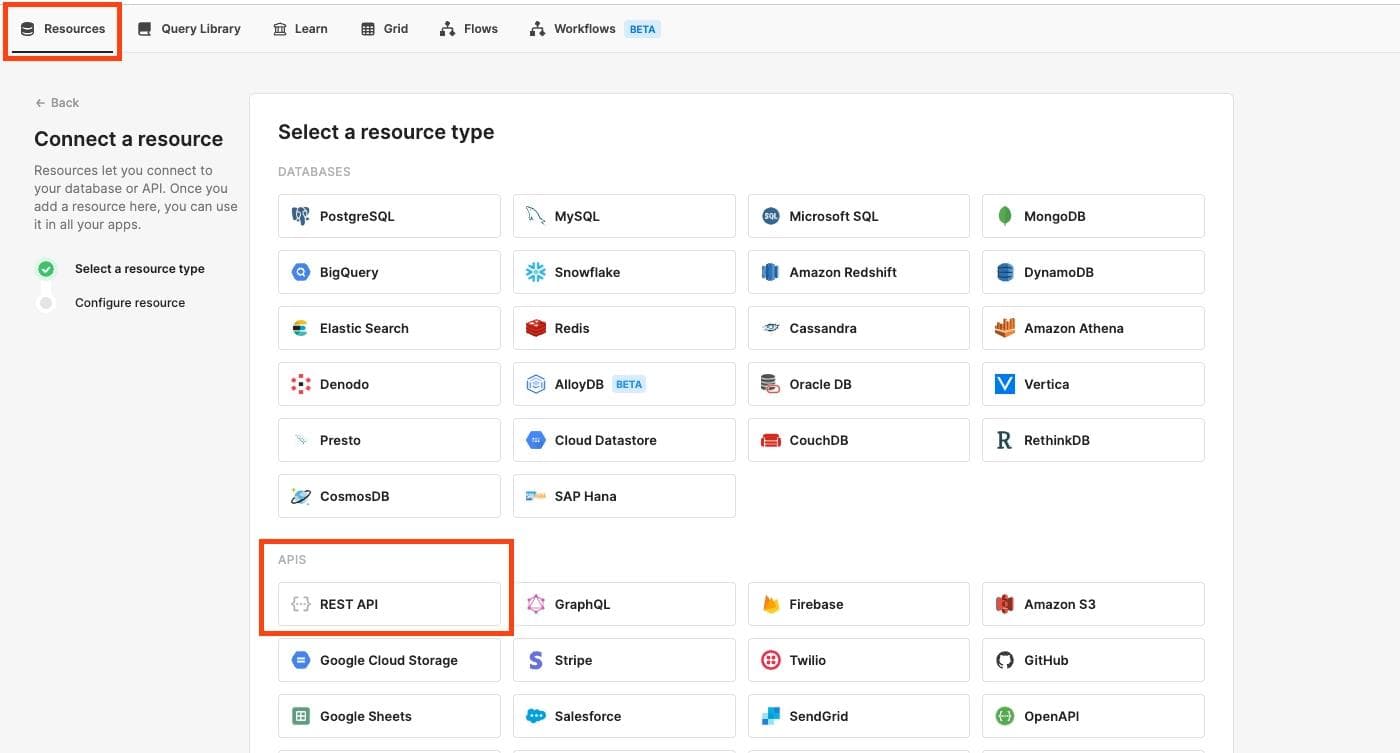 Create a new resource in Retool with the REST API.